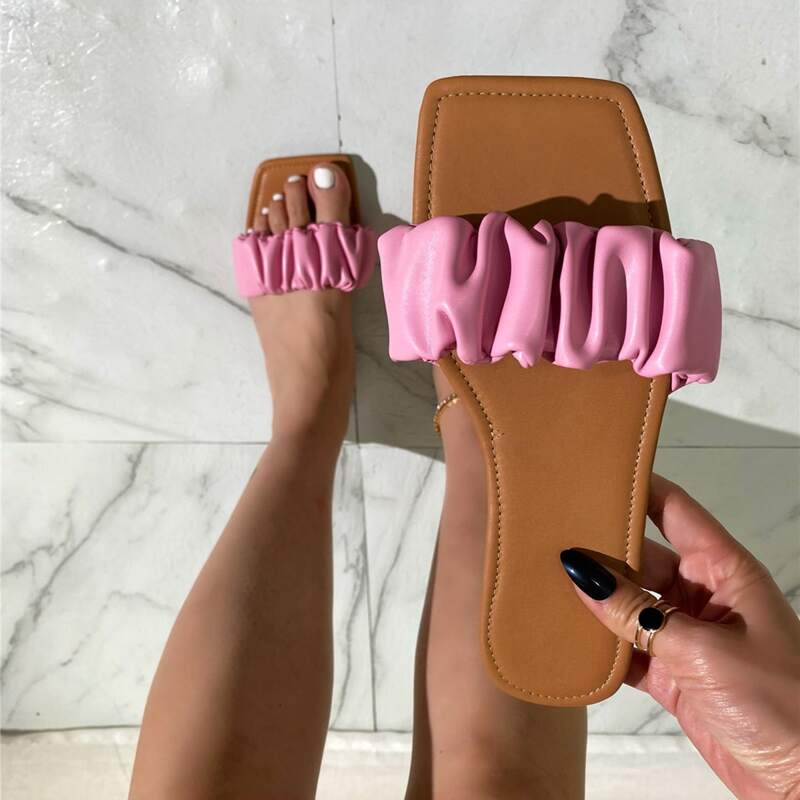 

Ruched Slide Sandals, Pink