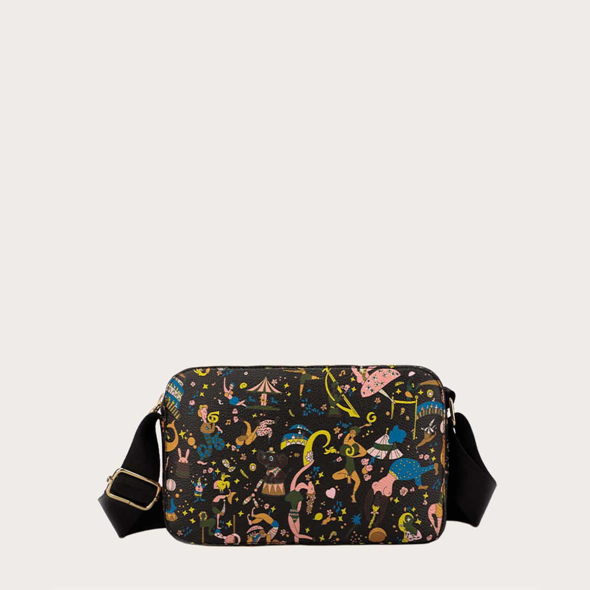

Cartoon Graphic Crossbody Bag, Black