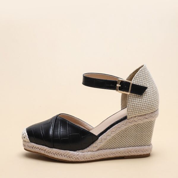 

Croc Embossed Ankle Strap Wedges, Black