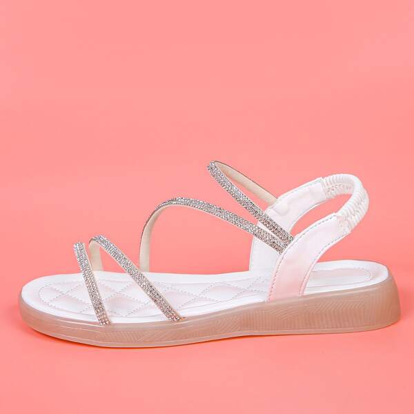 

Rhinestone Decor Strappy Sandals, White