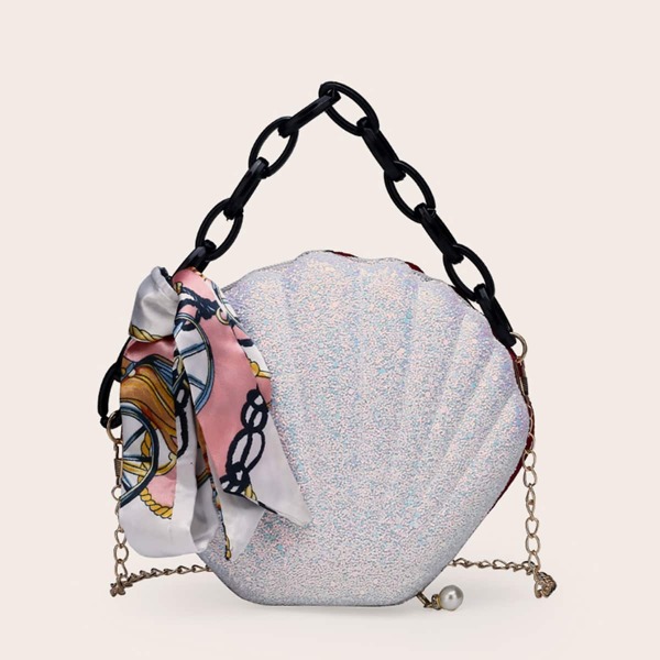 

Scarf Decor Glitter Novelty Bag, White