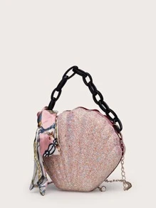 Glamorous, Elegant, Exquisite, Quiet Luxury Sequin, Stylish, Luxury, Shiny Mini Scarf Decor Glitter Novelty Bag Evening Bag, Dinner Bag For Party Girl, Woman, Bride Perfect for Party, Wedding, Prom, Dinner/Banquet, For Cocktail - Pink - View 2