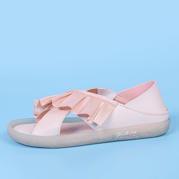

Ruffle Trim Cross Strap Sandals, Baby pink