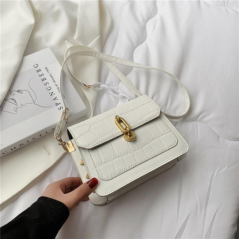 

Croc Embossed Square Shoulder Bag, White