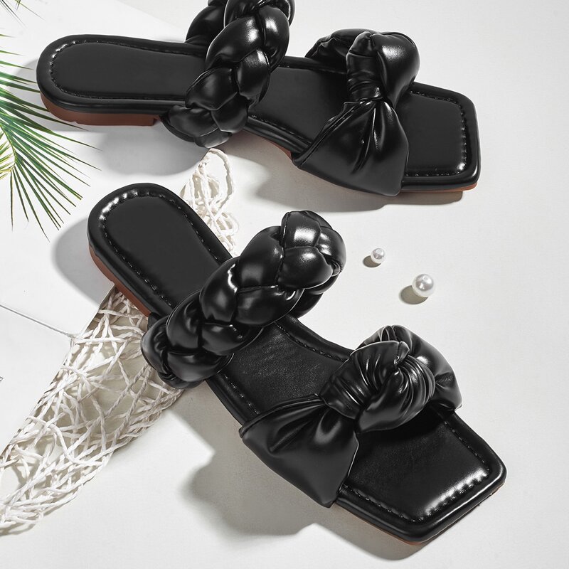 

Braided & Knot Strap Slides, Beige