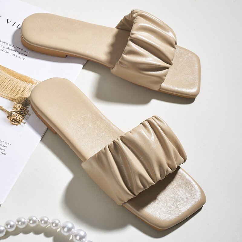 

Ruched Band Slides, Apricot