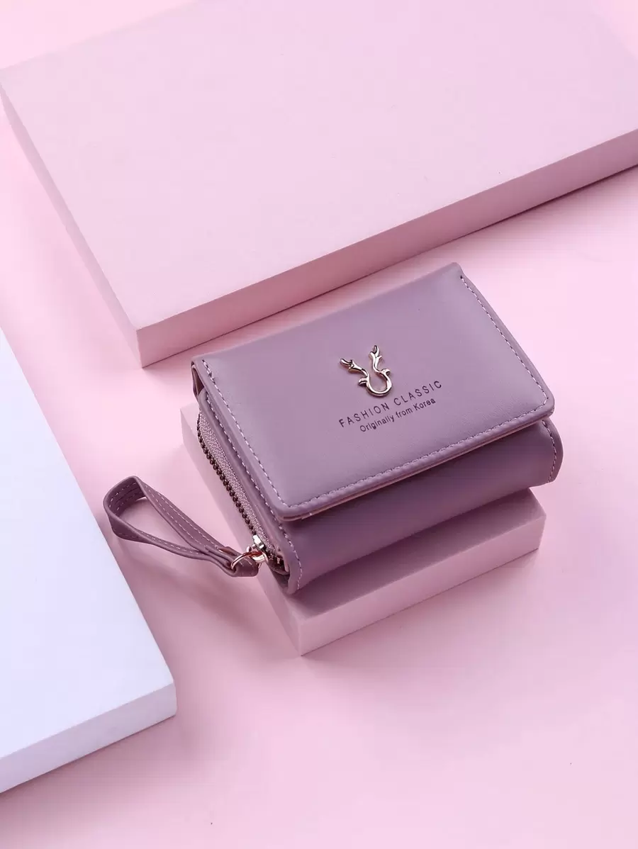 Letter Graphic Tri-Fold Small Wallet Credit Card Small Purse ID Window Tri-Fold Women Wallet Portable, Money, Cash White-Collar Workers, For Female College, Work, Business, Commute, Office, For Anniversary, For Couple, For Birthday Gift, On Valentine Day Gift, Gift - Purple - View 1