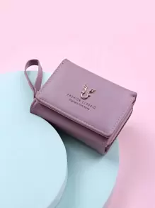 Letter Graphic Tri-Fold Small Wallet Credit Card Small Purse ID Window Tri-Fold Women Wallet Portable, Money, Cash White-Collar Workers, For Female College, Work, Business, Commute, Office, For Anniversary, For Couple, For Birthday Gift, On Valentine Day Gift, Gift - Purple - View 4