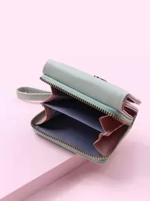 字母圖案三摺拉鍊小錢包女士休閒人造皮革錢包帶卡插槽和身份證窗格，簡約時尚現代商務周年慶情人節禮物生日禮物女性女孩輕巧大容量短錢包商務休閒工作出差辦公室情人節禮物生日禮物職業女性白領族禮品腕帶錢包 - 綠色 - 查看 3