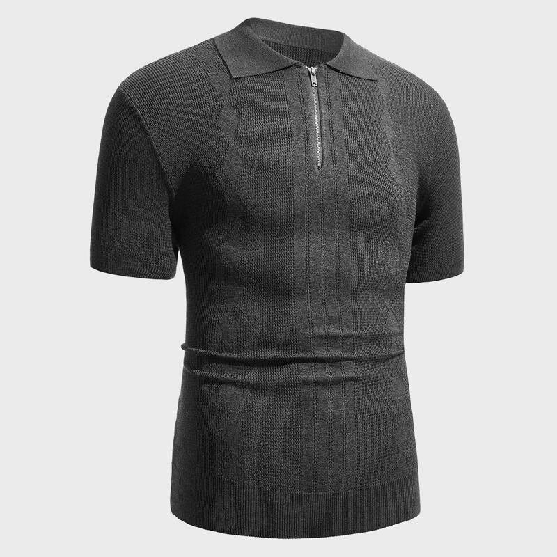 

Guys Half Zip Solid Knit Polo Shirt, Dark grey