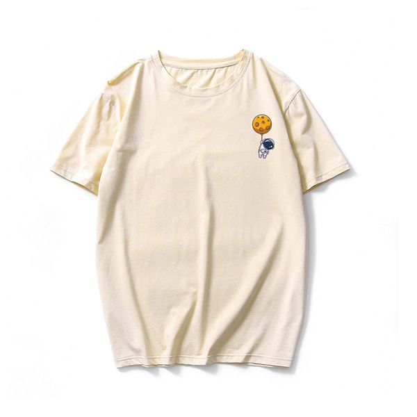 

Men Cartoon Spacemen Print Round Neck Tee, Apricot
