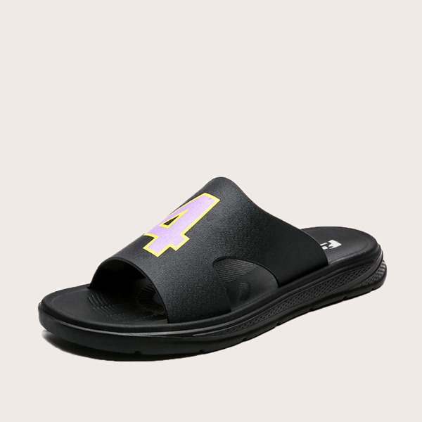 

Men Number Print Mismatched Slides, Black