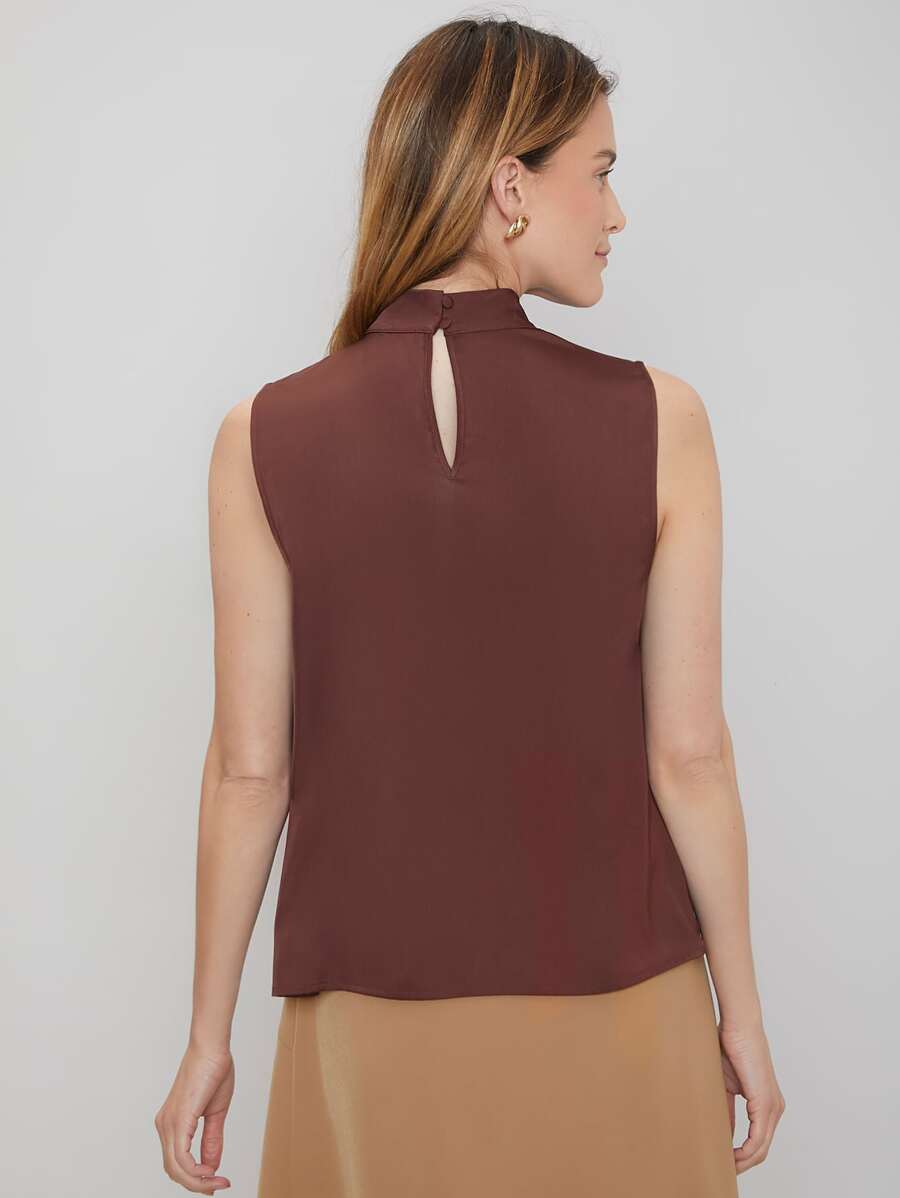 MOTF PREMIUM STAND COLLAR SLEEVELESS TOP - Chocolate Brown - View 2