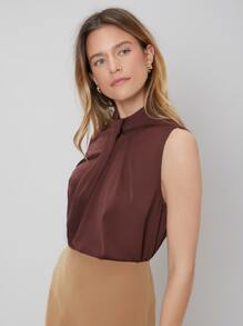 MOTF PREMIUM Top sin manga de cuello alzado - Marrón Chocolate - Ver 3