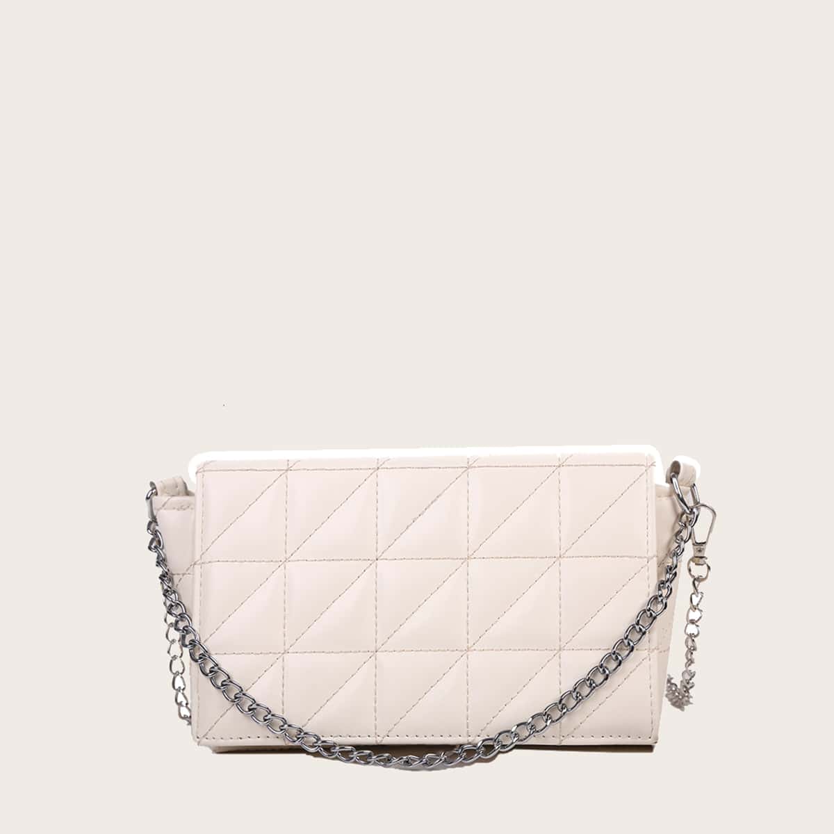 

Quilted Chain Crossbody Bag, Beige