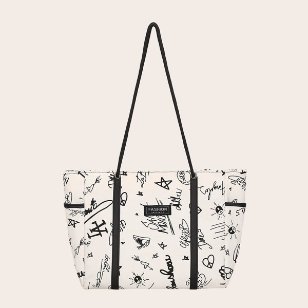 

Graffiti Print Tote Bag, Black and white