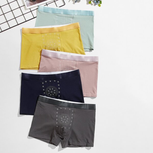 

Men 5pcs Graphic Print Boxer Brief, Multicolor
