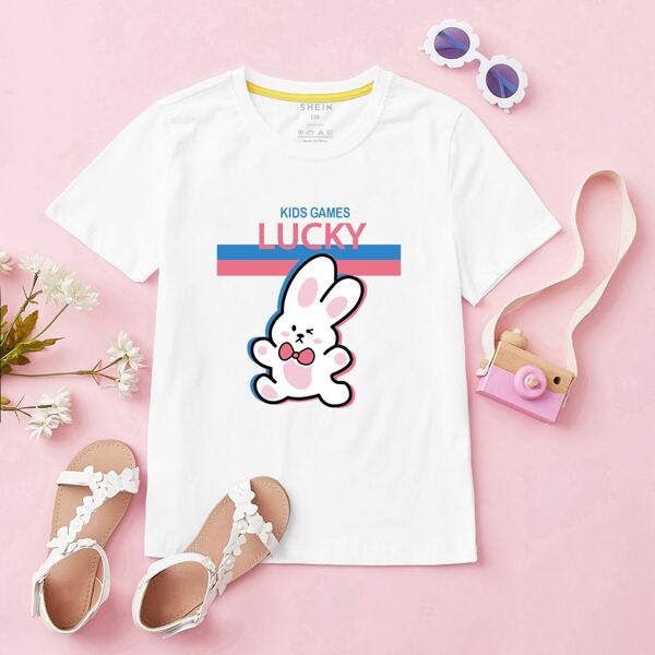 

Toddler Girls Letter & Cartoon Graphic Tee, White