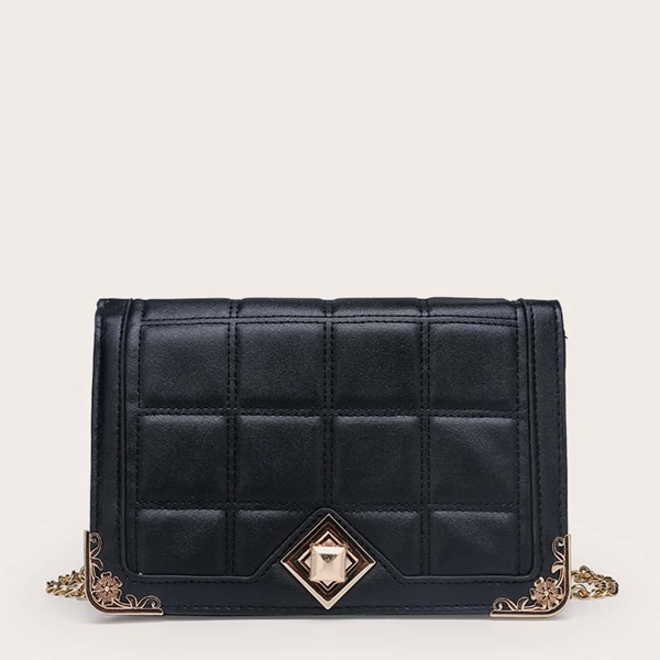 

Metal Edge Chain Crossbody Bag, Black