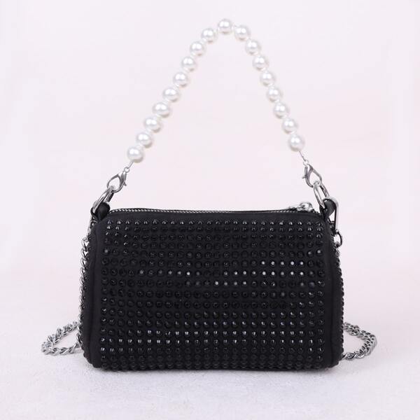

Allover Spiked Decor Satchel Bag, Black