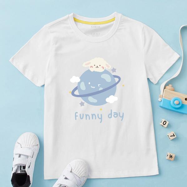 

Toddler Boys Letter & Cartoon Graphic Tee, White