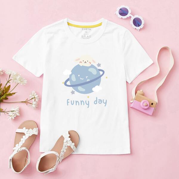 

Toddler Girls Letter & Cartoon Graphic Tee, White