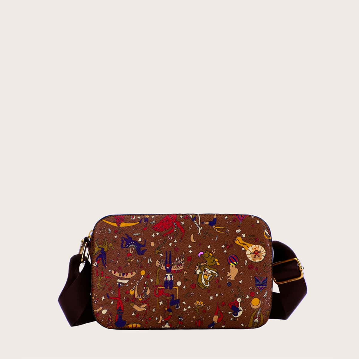 

Allover Cartoon Graphic Crossbody Bag, Brown