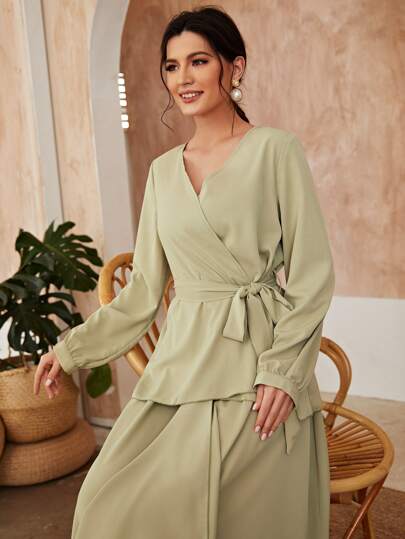 Modelyn Com cinto Simples elegante Roupa de 2pçs