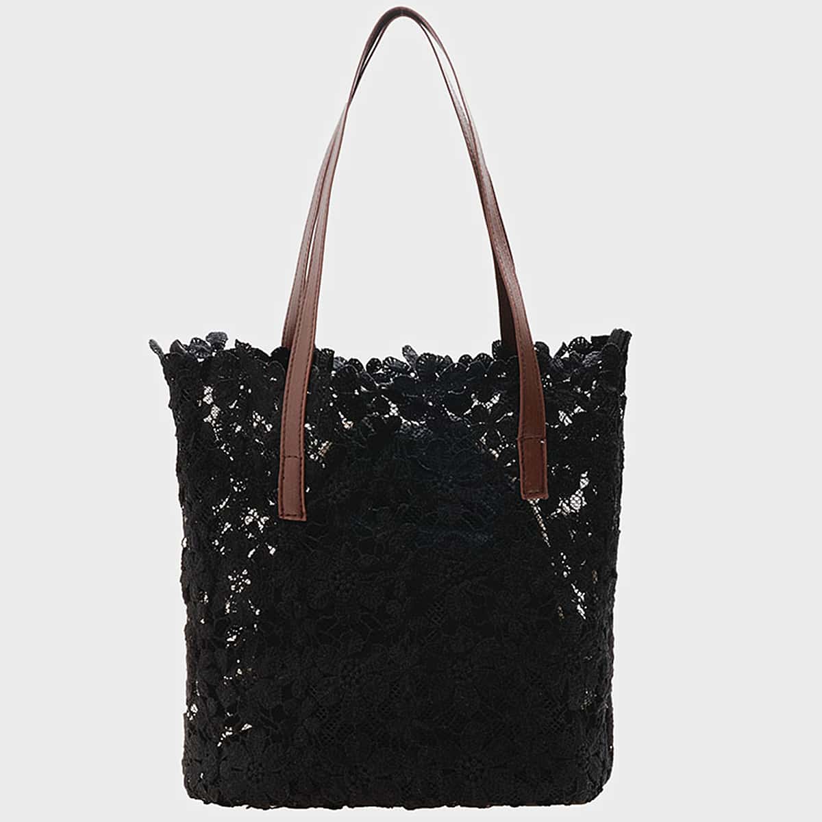 Floral Lace Tote Bag, Black