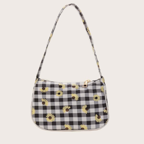 

Floral Graphic Baguette Bag, Brown