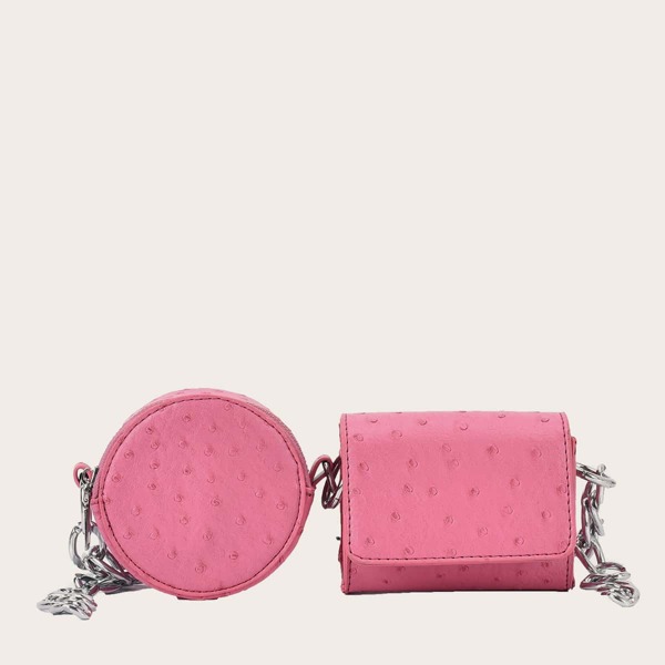 

Mini Ostrich Embossed Chain Crossbody Bag, Hot pink