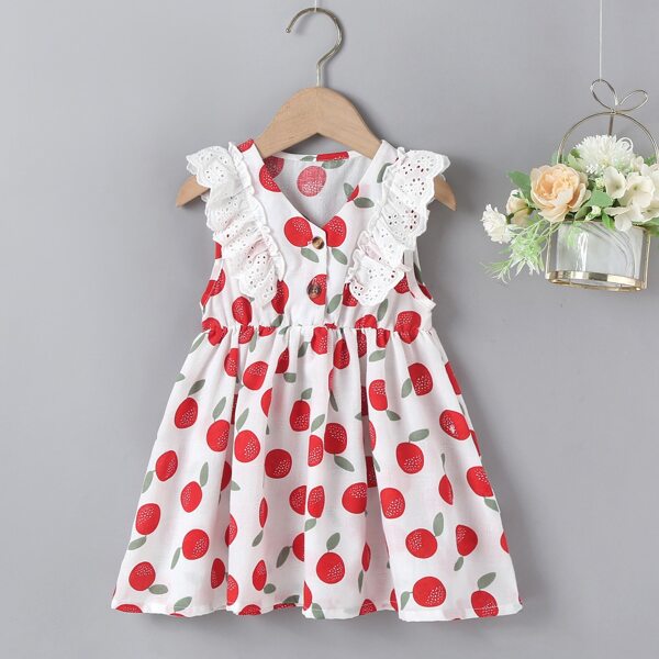 

Baby Girl Fruit Print Schiffy Panel Dress, Red and white