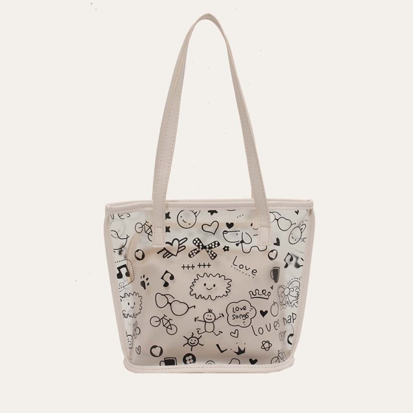 

Clear Graffiti Print Tote Bag With Inner Pouch, Beige