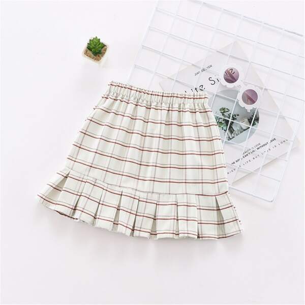 

Toddler Girls Plaid Pleated Hem Skirt, Beige
