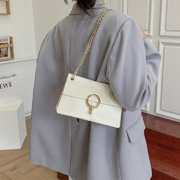 

Metal Lock Chain Shoulder Bag, Beige