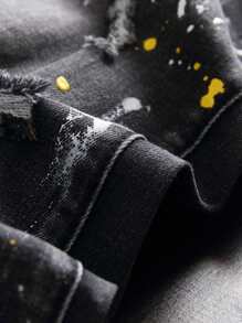 Manfinity LEGND Men Cotton Splash Ink Ripped Jeans Without Belt Slim Fit Long Frayed Jean Cargo Plain Light Grey Going Out Street Wear Friends - Black - View 4