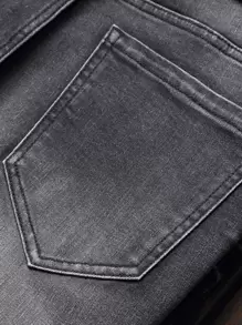 Manfinity LEGND Men Cotton Splash Ink Ripped Jeans Without Belt Slim Fit Long Frayed Jean Cargo Plain Light Grey Going Out Street Wear Friends - Black - View 5