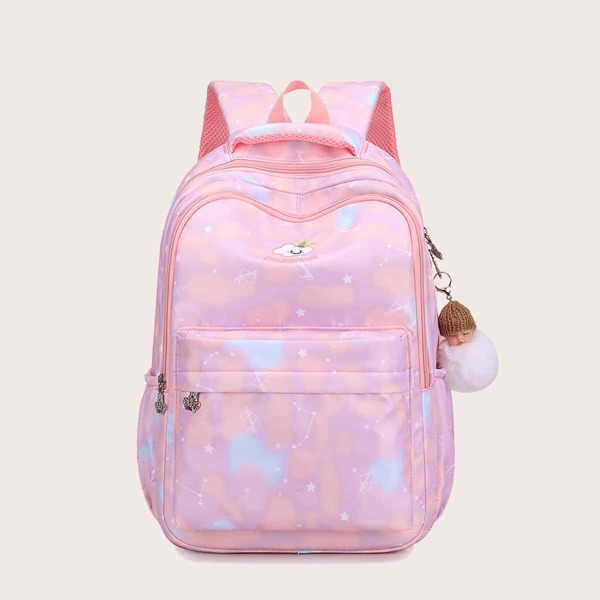 

Girls Cartoon Charm Backpack, Pink