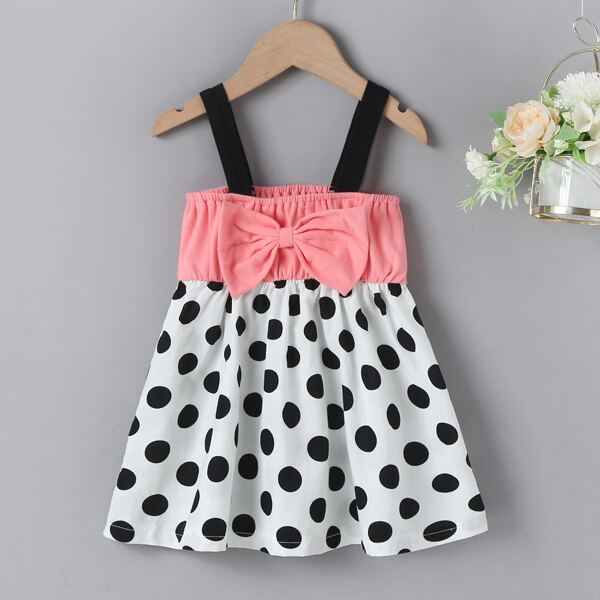 

Baby Girl Polka Dot Spliced Bow Cami Dress, Multicolor