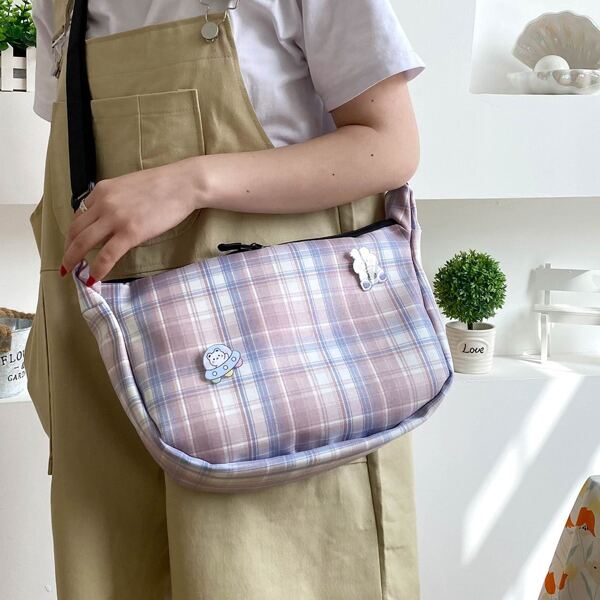 

Plaid Crossbody Bag, Purple