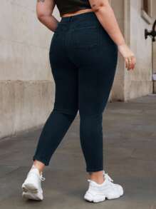 SHEIN Frenchy Jeans ajustados rotos de cintura alta - Azul lavado oscuro - Ver 2