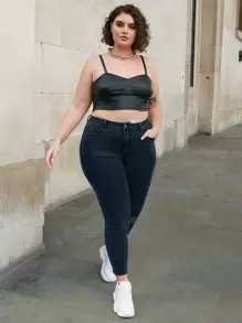 SHEIN Frenchy Jeans ajustados rotos de cintura alta - Azul lavado oscuro - Ver 3