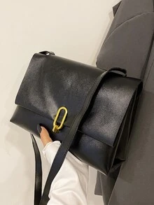 Minimalist Metal Lock Crossbody Bag - Black - View 2