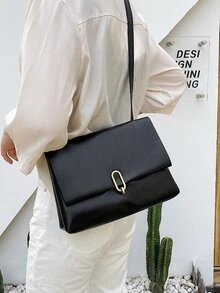 Minimalist Metal Lock Crossbody Bag - Black - View 3