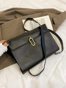 Minimalist Metal Lock Crossbody Bag - Black - View 5