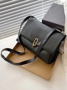 Minimalist Metal Lock Crossbody Bag - Black - View 6