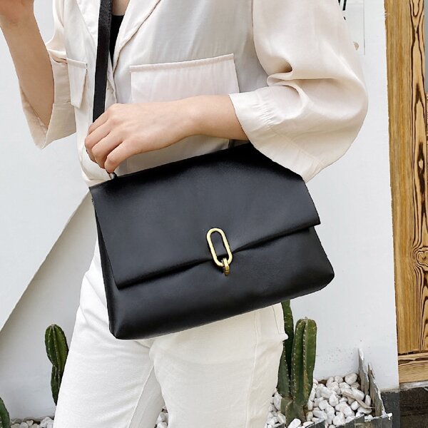

Minimalist Metal Lock Crossbody Bag, Black