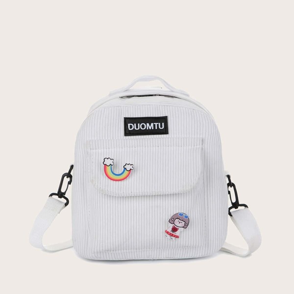 

Cartoon Decor Corduroy Backpack, White