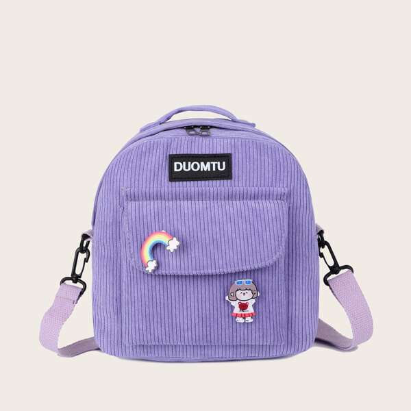 

Cartoon Decor Corduroy Backpack, Purple