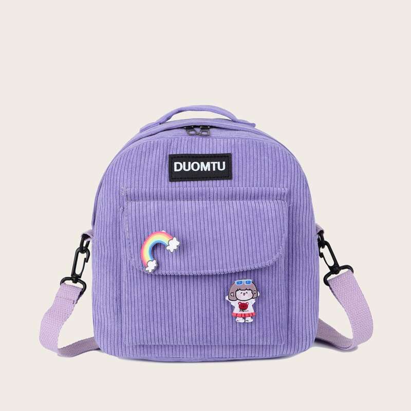 

Cartoon Decor Corduroy Backpack, Purple
